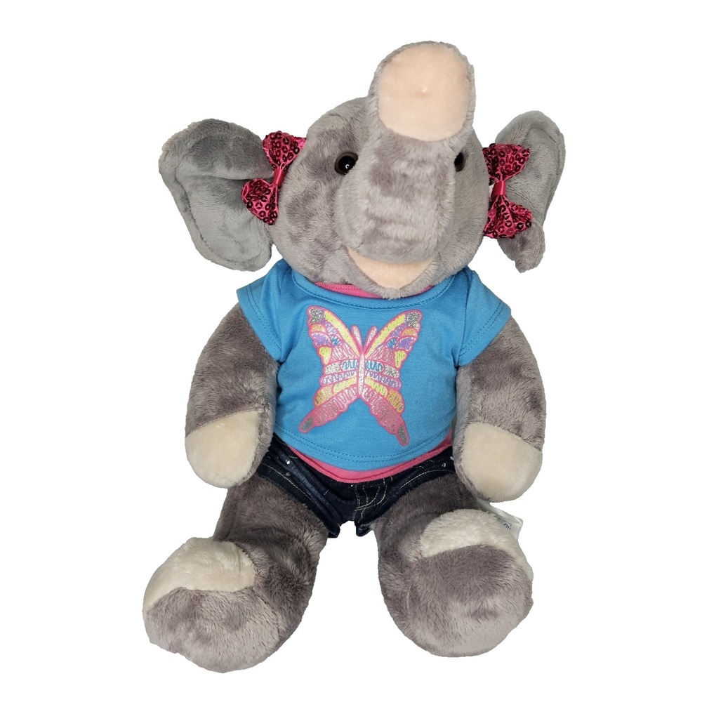 Build Bear Elephant Plush Gray Grey Top Shorts Butterfly Denim Shorts Bows 2014